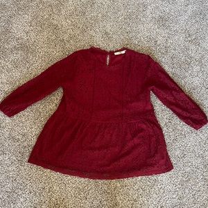 Maroon Andree by unit 3/4 sleeve lace overlay shirt size large